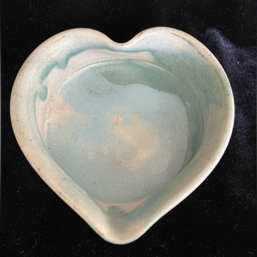 🩵 Handmade Pottery Heart Dish Aqua Blue Glaze Signed Robinson